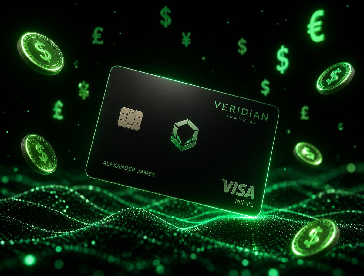 Glowing payout card surrounded by green currency symbols